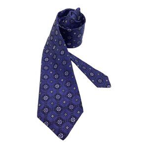 POLIFRONI Milano Blue Medallion Print Silk Tie Made In Quebec W:3.5’’ NWOT